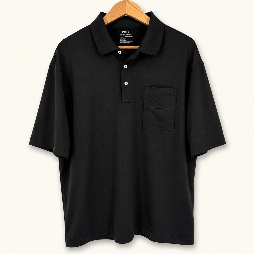 Polo Ralph Lauren Mens XL Polo Shirt Performance Black Pocket Hidden Pony Preppy